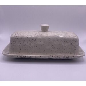 Butter Dish Speckled Glazed Ceramic Rectangular with Lid and Knob Meritage